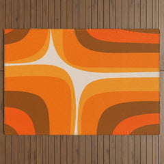 70s Retro Groove Minimalist Mid Century Modern Abstract in 1970s Brown and Orange Outdoor Rug