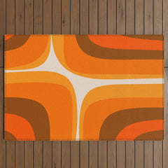 70s Retro Groove Minimalist Mid Century Modern Abstract in 1970s Brown and Orange Outdoor Rug