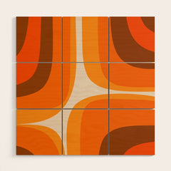 70s Retro Groove Minimalist Mid Century Modern Abstract in 1970s Brown and Orange Wood Wall Art