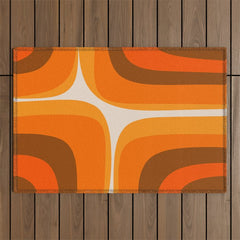 70s Retro Groove Minimalist Mid Century Modern Abstract in 1970s Brown and Orange Outdoor Rug