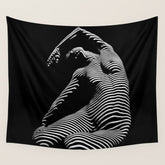 0077s-DJA Abstract Photograph of Seated Woman Striped by Light and Shade Wall Tapestry