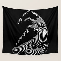 0077s-DJA Abstract Photograph of Seated Woman Striped by Light and Shade Wall Tapestry