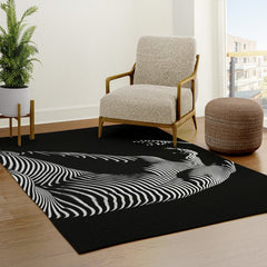 0077s-DJA Abstract Photograph of Seated Woman Striped by Light and Shade Rug