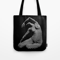 0077s-DJA Abstract Photograph of Seated Woman Striped by Light and Shade Tote Bag
