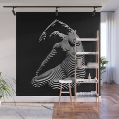 0077s-DJA Abstract Photograph of Seated Woman Striped by Light and Shade Wall Mural