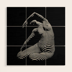 0077s-DJA Abstract Photograph of Seated Woman Striped by Light and Shade Wood Wall Art