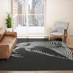 0077s-DJA Abstract Photograph of Seated Woman Striped by Light and Shade Rug