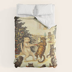 Christmas Party Cats' by Louis Wain Vintage Cat Art Duvet Cover