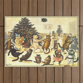 Christmas Party Cats' by Louis Wain Vintage Cat Art Outdoor Rug