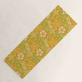 70s groovy retro floral pattern orange brown green handdrawn by surfy birdy Yoga Mat