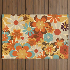 70's Retro Floral Patterned Prints Outdoor Rug