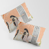 A lady at her toilette listens to music by the side of a palace water casca Indian Miniature Painting Pillow Sham