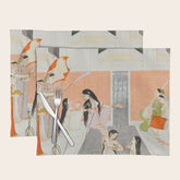A lady at her toilette listens to music by the side of a palace water casca Indian Miniature Painting Placemat