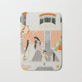 A lady at her toilette listens to music by the side of a palace water casca Indian Miniature Painting Bath Mat
