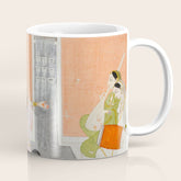 A lady at her toilette listens to music by the side of a palace water casca Indian Miniature Painting Coffee Mug