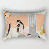 A lady at her toilette listens to music by the side of a palace water casca Indian Miniature Painting Rectangular Pillow