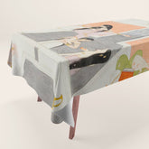 A lady at her toilette listens to music by the side of a palace water casca Indian Miniature Painting Tablecloth