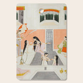 A lady at her toilette listens to music by the side of a palace water casca Indian Miniature Painting Cutting Board