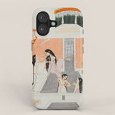 A lady at her toilette listens to music by the side of a palace water casca Indian Miniature Painting iPhone Case