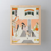 A lady at her toilette listens to music by the side of a palace water casca Indian Miniature Painting Mini Art Print