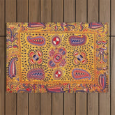 19th Century Uzbekistan Suzani with Gold Background Outdoor Rug