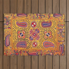 19th Century Uzbekistan Suzani with Gold Background Outdoor Rug