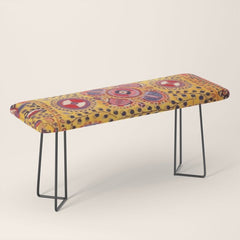 19th Century Uzbekistan Suzani with Gold Background Bench
