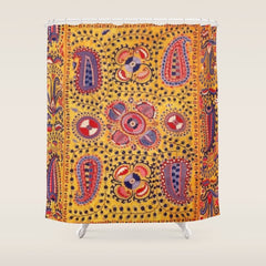 19th Century Uzbekistan Suzani with Gold Background Shower Curtain