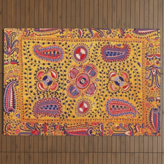 19th Century Uzbekistan Suzani with Gold Background Outdoor Rug