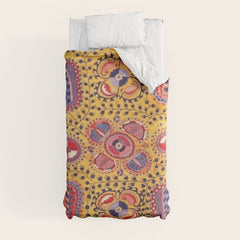 19th Century Uzbekistan Suzani with Gold Background Duvet Cover