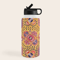 19th Century Uzbekistan Suzani with Gold Background Water Bottle