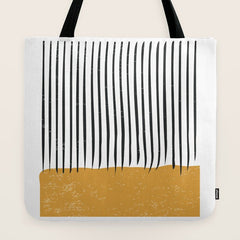 (White Background) Mid Century Modern Minimalist Rothko Inspired Color Field With Lines Geometric Style Tote Bag