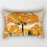 70s, Orange California poppies, mid century, 70s retro, flowers Rectangular Pillow