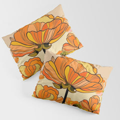 70s, Orange California poppies, mid century, 70s retro, flowers Pillow Sham