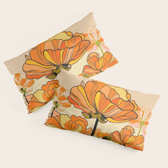 70s, Orange California poppies, mid century, 70s retro, flowers Pillow Sham