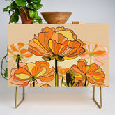 70s, Orange California poppies, mid century, 70s retro, flowers Credenza