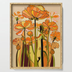 70s, Orange California poppies, mid century, 70s retro, flowers Serving Tray
