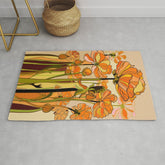 70s, Orange California poppies, mid century, 70s retro, flowers Rug