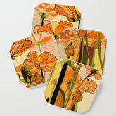 70s, Orange California poppies, mid century, 70s retro, flowers Coaster