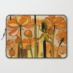 70s, Orange California poppies, mid century, 70s retro, flowers Laptop Sleeve