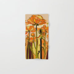 70s, Orange California poppies, mid century, 70s retro, flowers Bath Towel