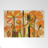 70s, Orange California poppies, mid century, 70s retro, flowers Welcome Mat