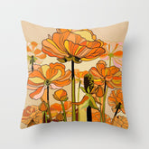 70s, Orange California poppies, mid century, 70s retro, flowers Throw Pillow
