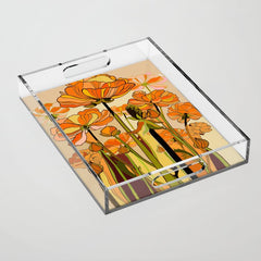 70s, Orange California poppies, mid century, 70s retro, flowers Acrylic Tray