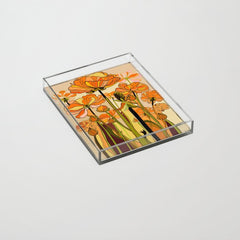 70s, Orange California poppies, mid century, 70s retro, flowers Acrylic Tray
