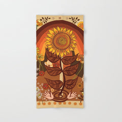 70s, Sunflower, retro, rainbow, warm colors, 60s, boho Bath Towel