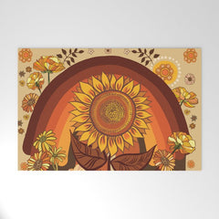 70s, Sunflower, retro, rainbow, warm colors, 60s, boho Welcome Mat