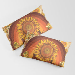 70s, Sunflower, retro, rainbow, warm colors, 60s, boho Pillow Sham