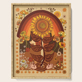 70s, Sunflower, retro, rainbow, warm colors, 60s, boho Serving Tray