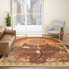 70s, Sunflower, retro, rainbow, warm colors, 60s, boho Rug
